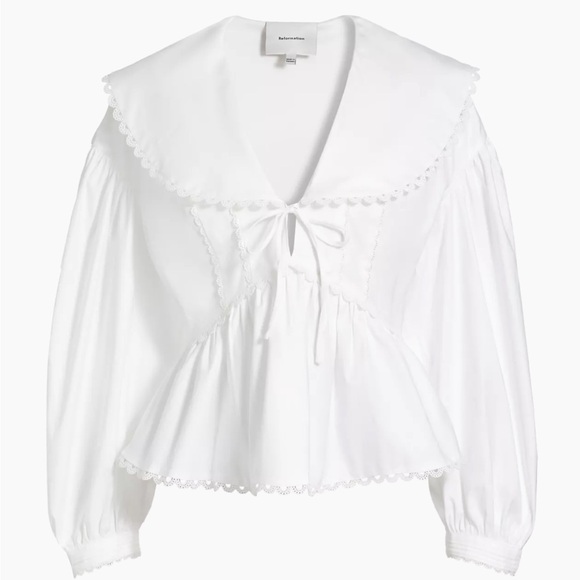 Reformation Tops - Reformation White Peplum Tie-Front Blouse with Scalloped Trim